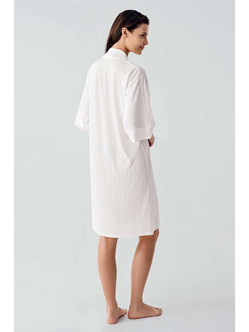 Ekru Kısa Kollu Düğmeli Esnek Viskoz Elbise 17102-2