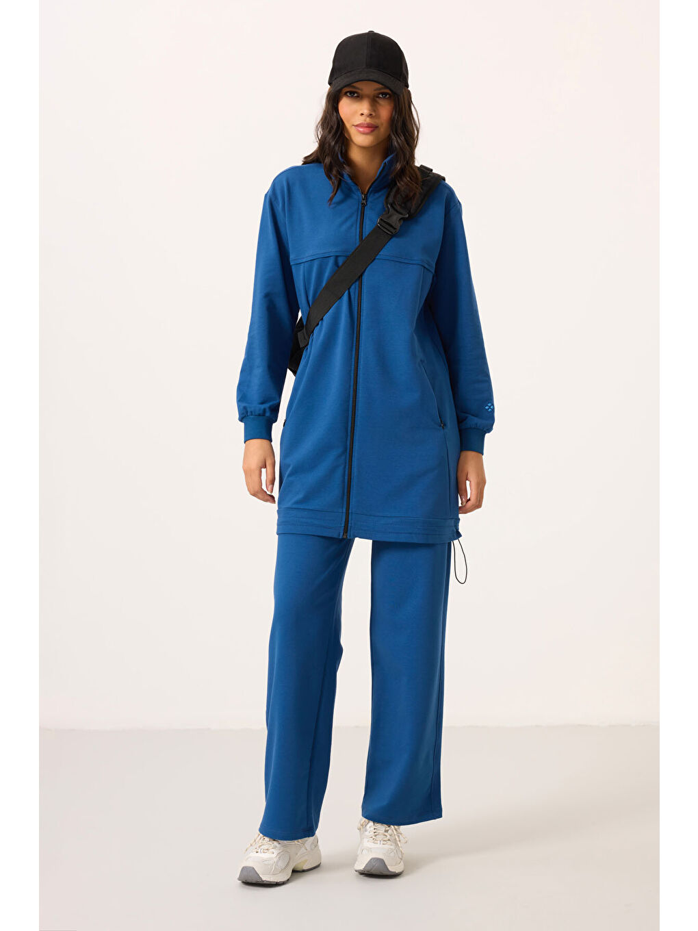 Mavi Parlament Dik Yaka Fermuarlı Pamuklu Kadın Eşofman Tunik Takım - 95346