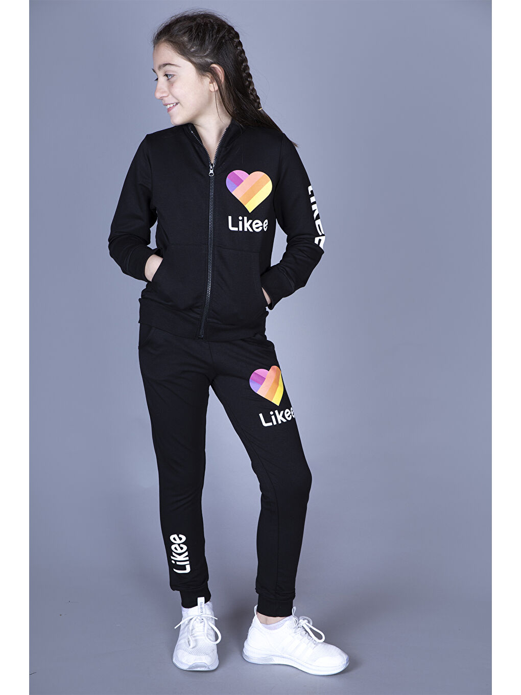 Siyah Kız Çocuk Likee Baskılı Takım