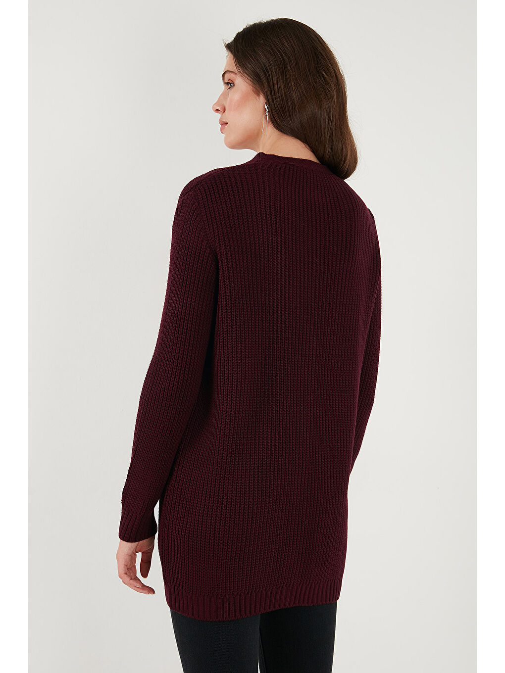 Bordo % 100 Akrilik Triko Örme Uzun Kadın Hırka 4615044-6