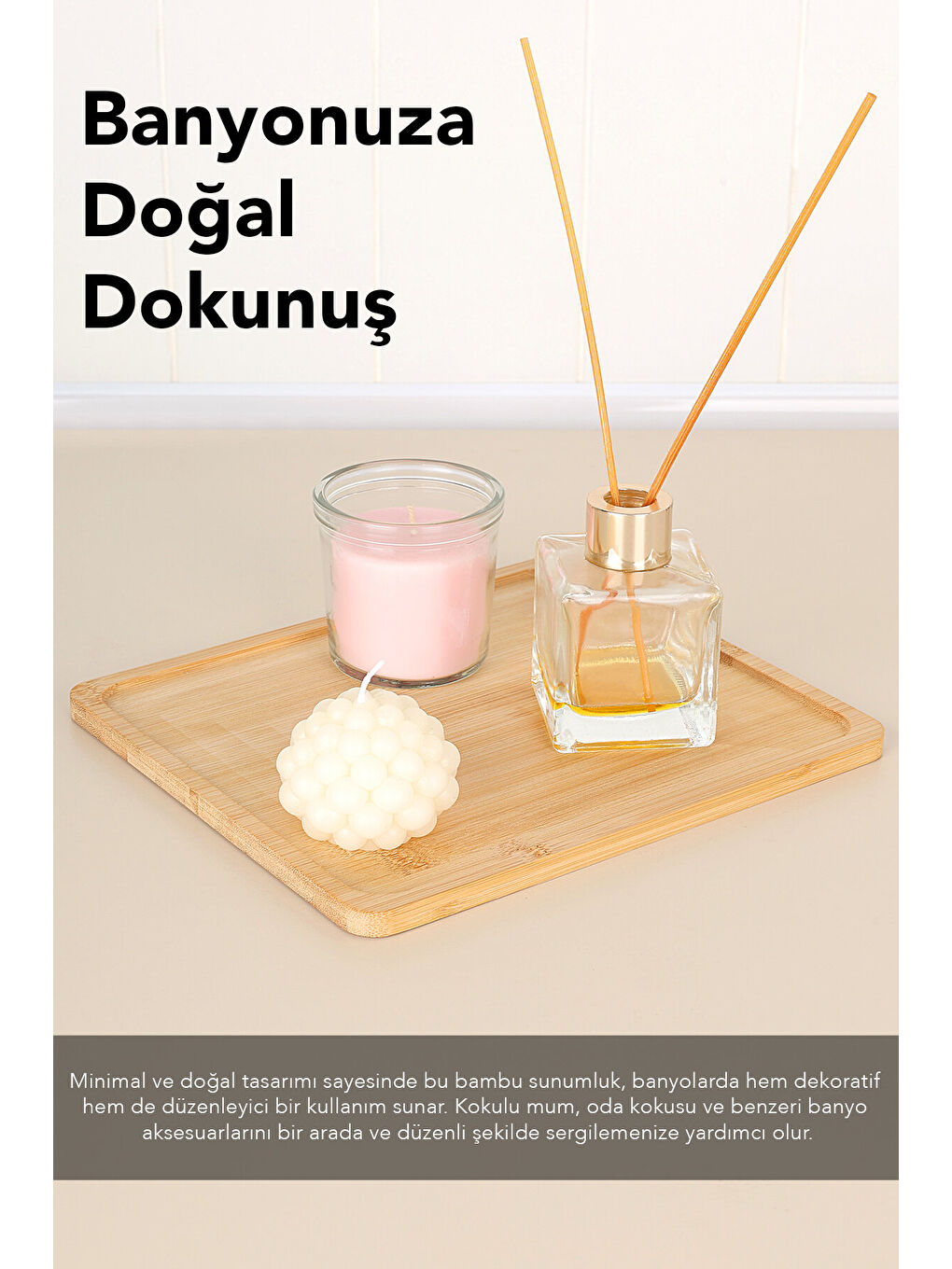 Bej 1 Adet Büyük Boy Bambu Sunumluk-2