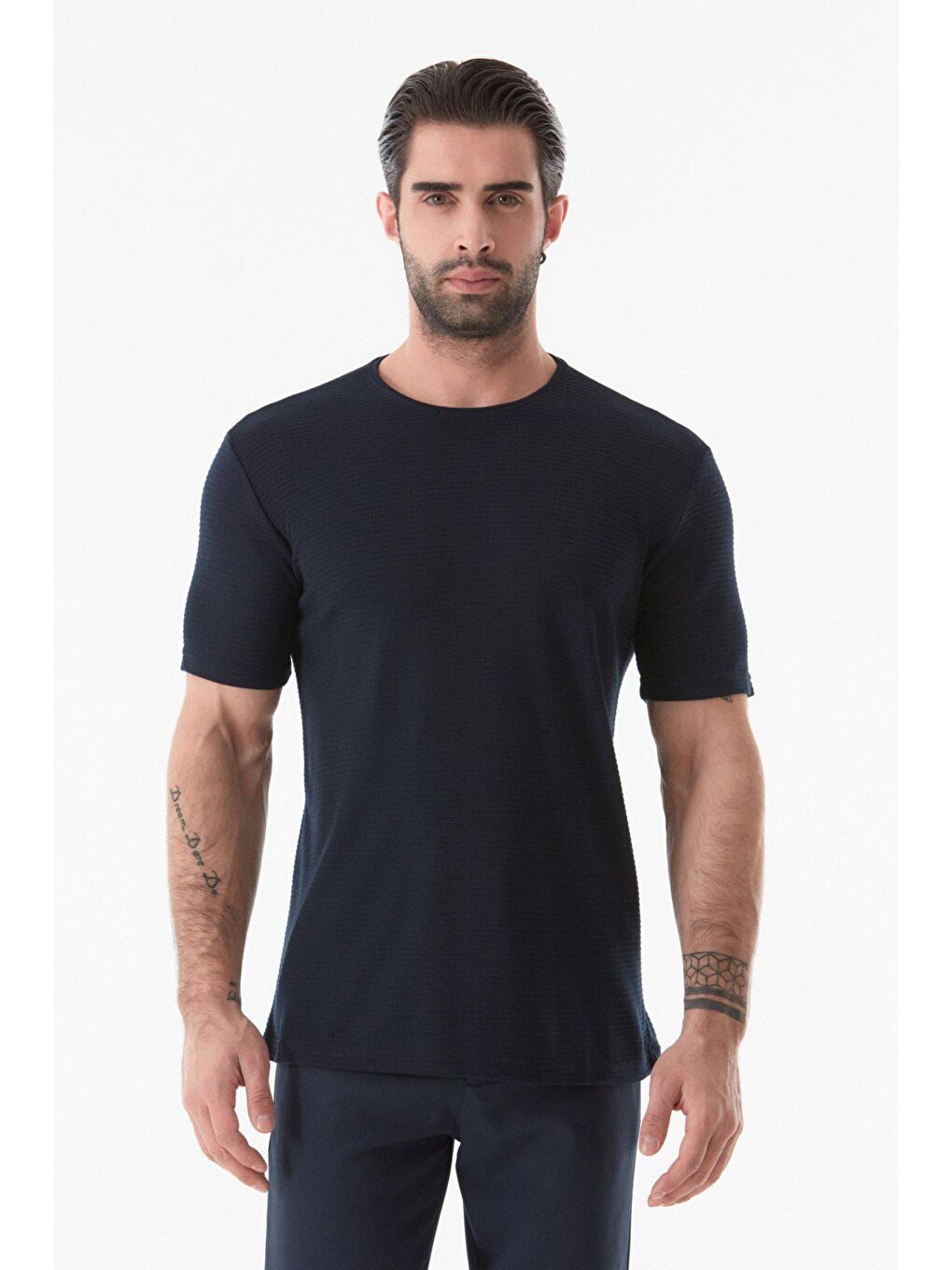 Lacivert Basic Bisiklet Yaka Tişört