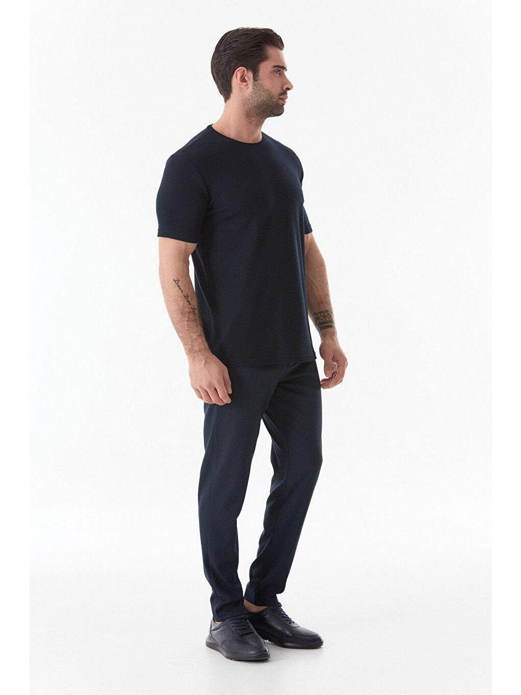 Lacivert Basic Bisiklet Yaka Tişört-3