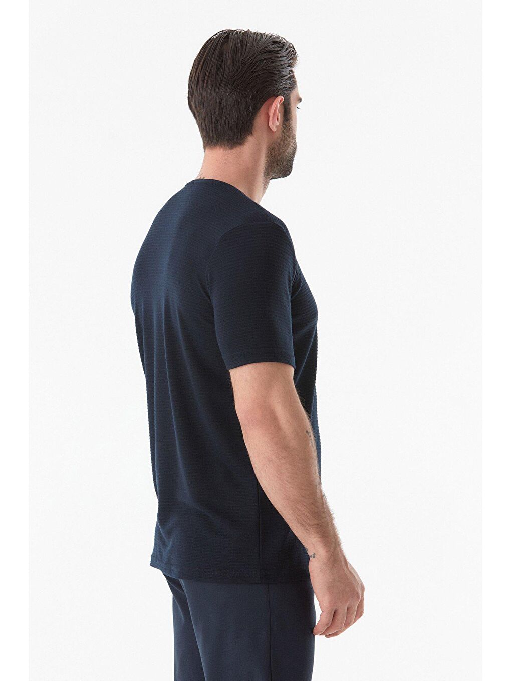 Lacivert Basic Bisiklet Yaka Tişört-4