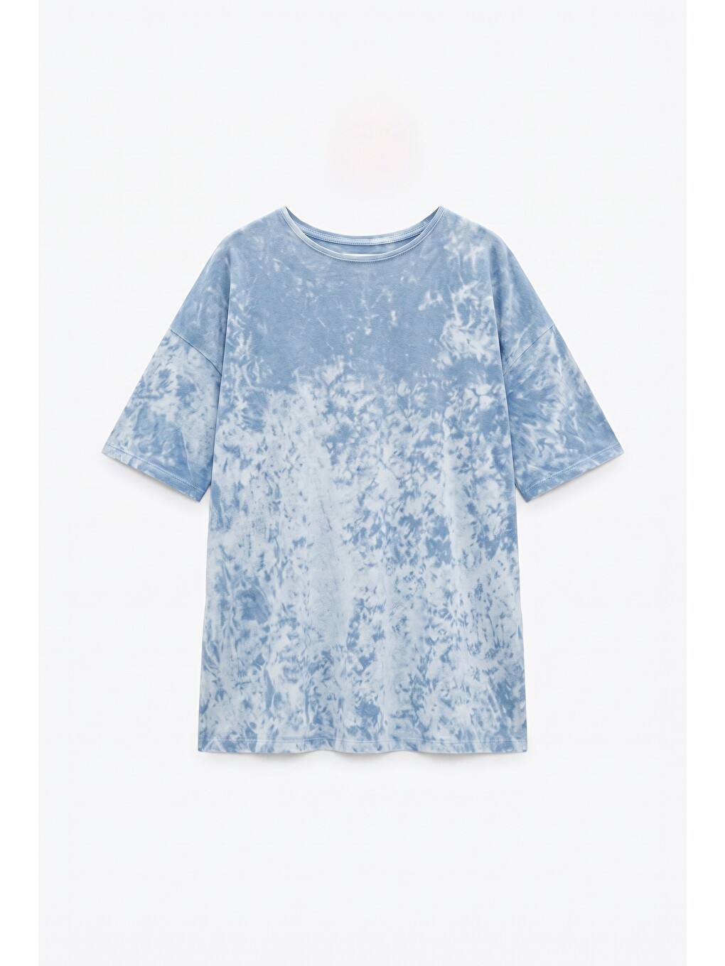 Mavi Parlak Yumoş Kumaşlı Yırtmaçlı Uzun T-shirt-4