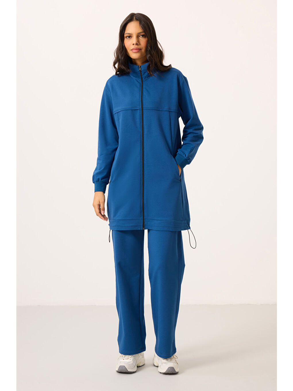 Mavi Parlament Dik Yaka Fermuarlı Pamuklu Kadın Eşofman Tunik Takım - 95346-4