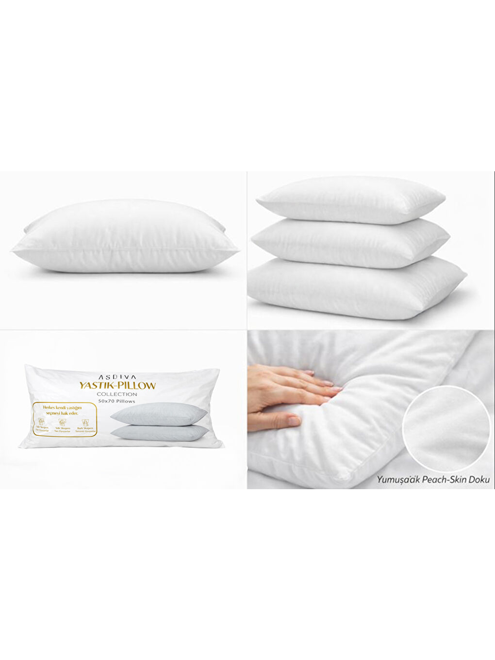 Beyaz DAILY-SOFT Serisi 1.sınıf Elyaf Dolgu 600/800/1000 Gram Seçenekli Yastık 50x70 cm-2