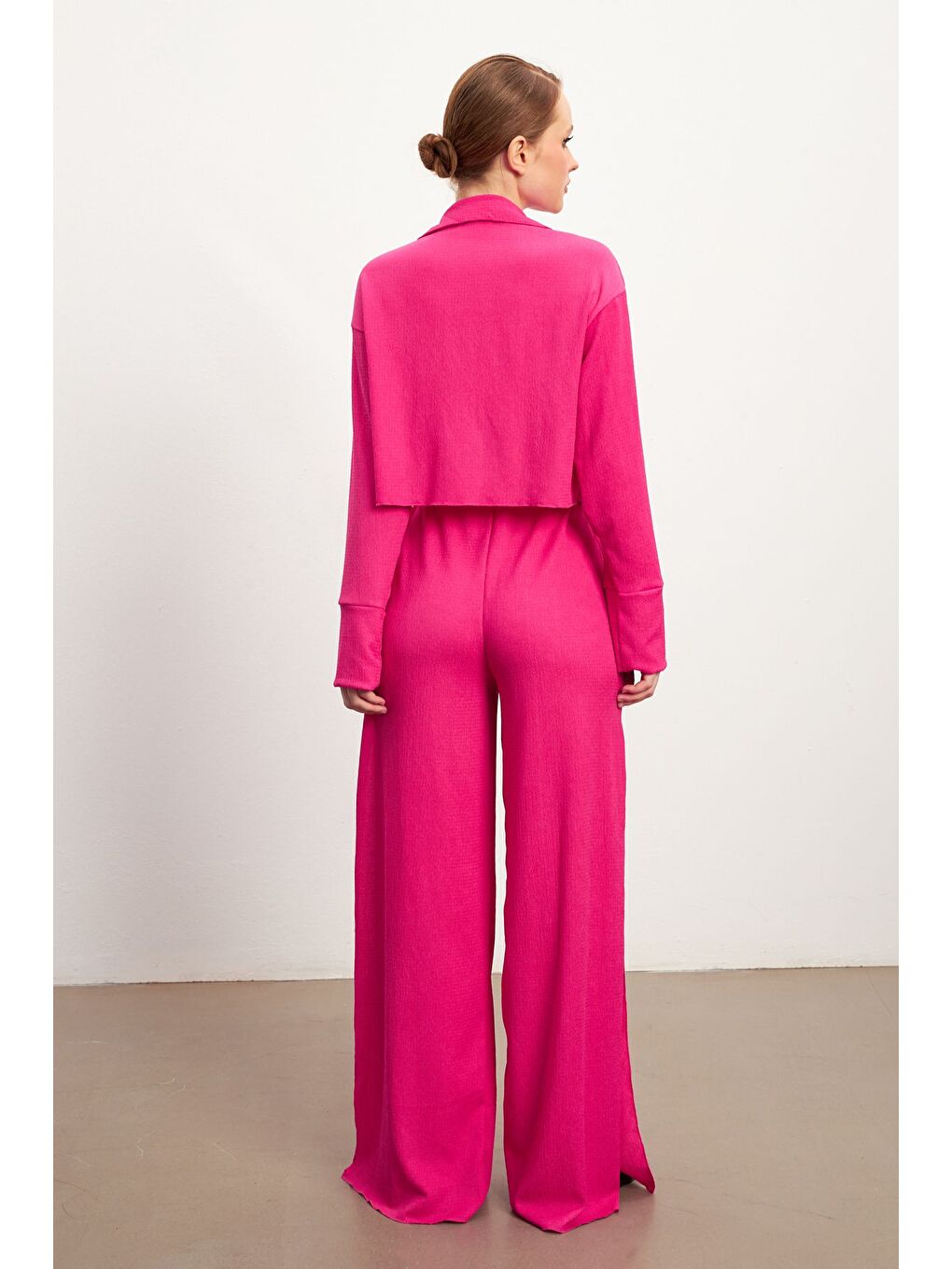 Kadın Fuşya Yırtmaç Detaylı Krinkıl Pantolon-5