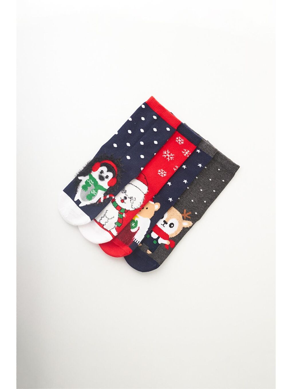Çocuk 4 Lü Paket Hayvan Desenli Yılbaşı Soket Çorap Lacivert Karışık