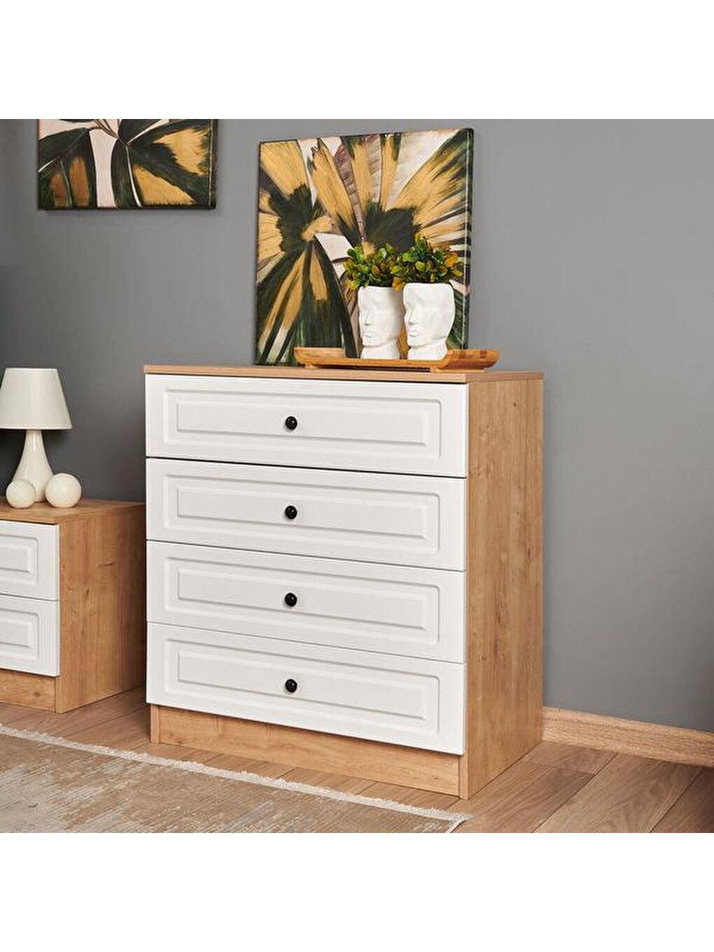 Kahverengi Ares 4 Çekmeceli Şifonyer - Safir Meşe / Beyaz-5