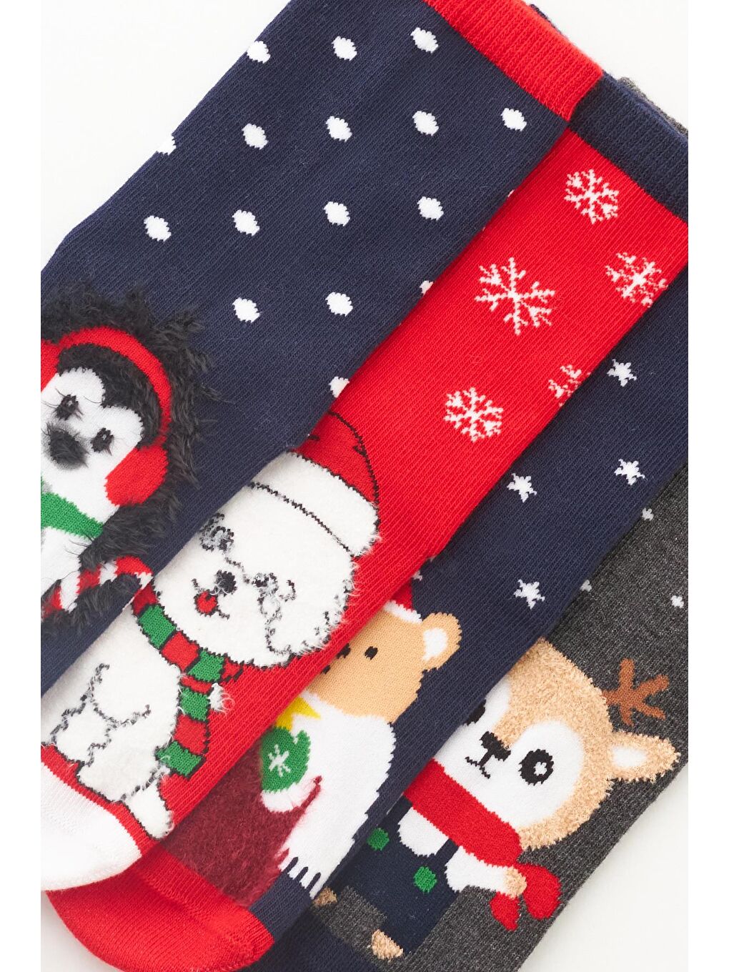 Çocuk 4 Lü Paket Hayvan Desenli Yılbaşı Soket Çorap Lacivert Karışık-1