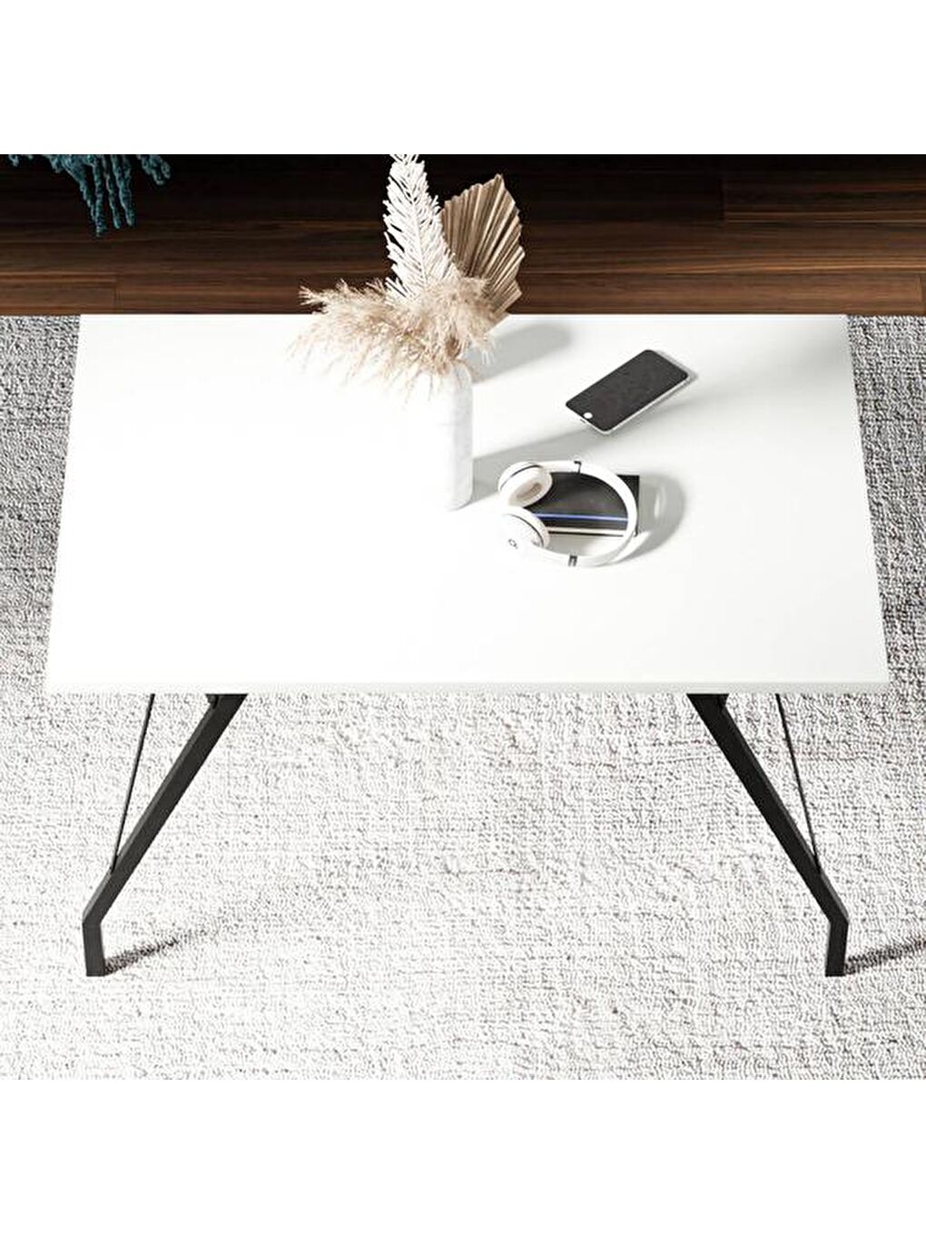 Metal Ayaklı Orta Sehpa - Beyaz - 46x44x90 cm-1