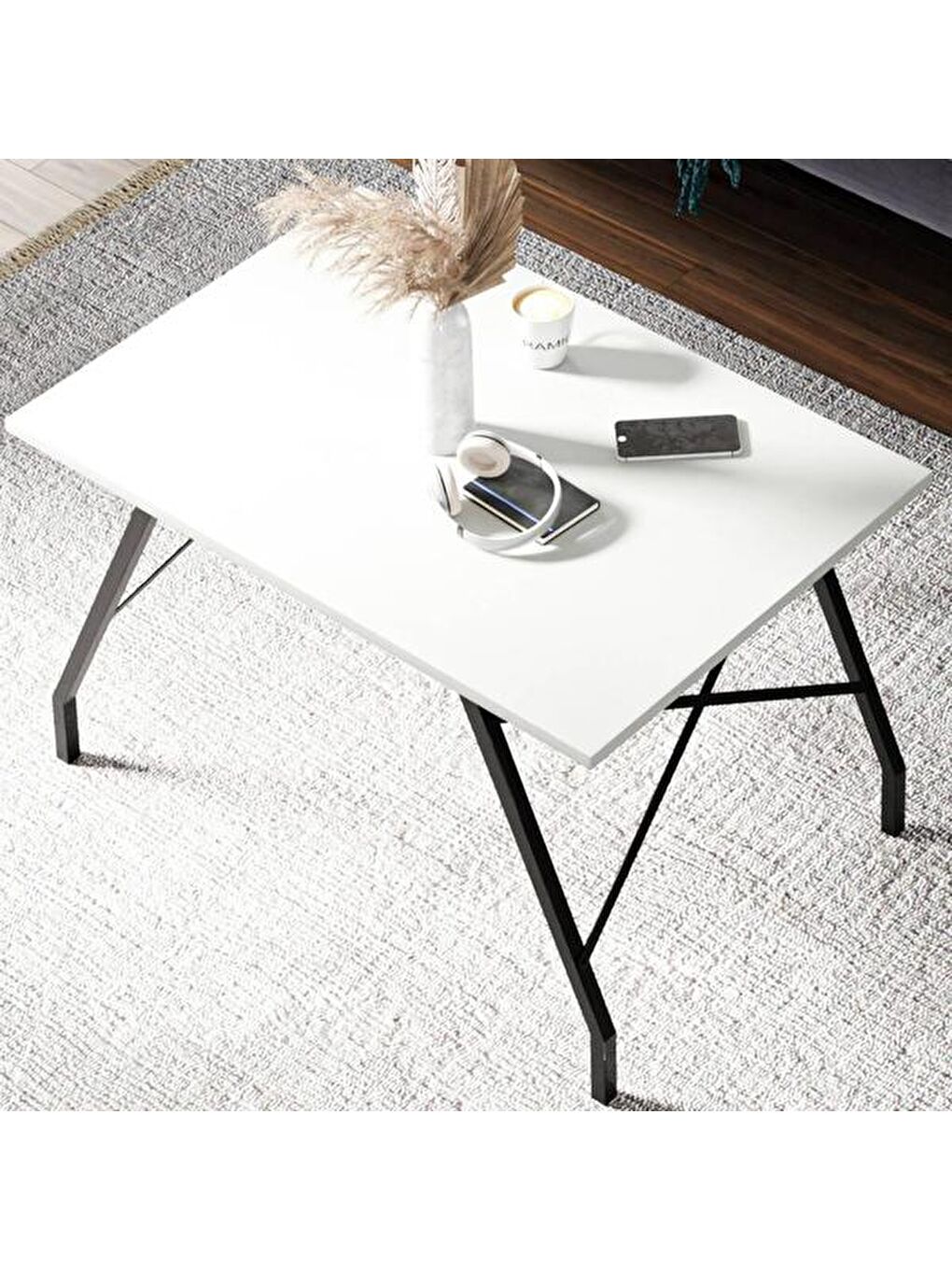 Metal Ayaklı Orta Sehpa - Beyaz - 46x44x90 cm-5