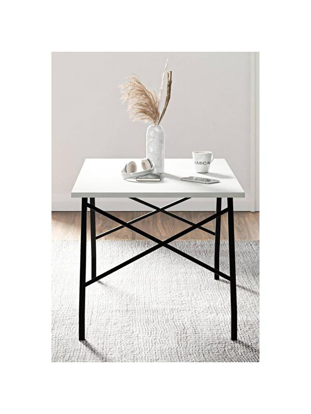 Metal Ayaklı Orta Sehpa - Beyaz - 46x44x90 cm-6