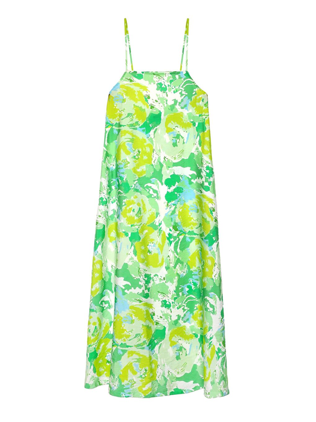 Turkuaz Renkli Desenli Askılı Uzun Elbise Mint