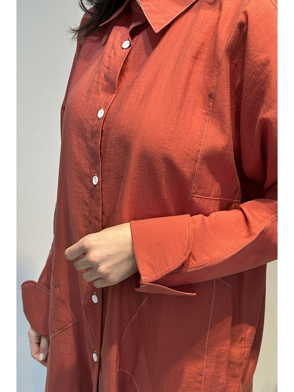 Kahverengi Kuşak Detaylı Basic Tunik 4468 Kiremit-1