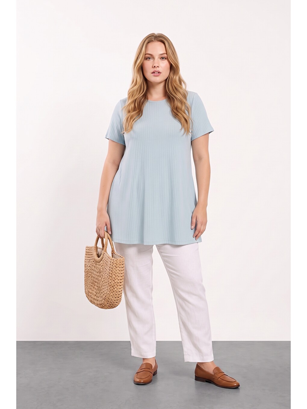Mavi Fitilli Kumaş İnce T-shirt-3