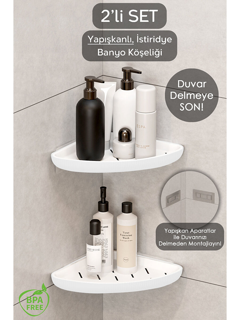 Beyaz 2 Adet Banyo Rafı