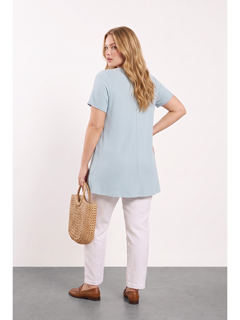 Mavi Fitilli Kumaş İnce T-shirt-5