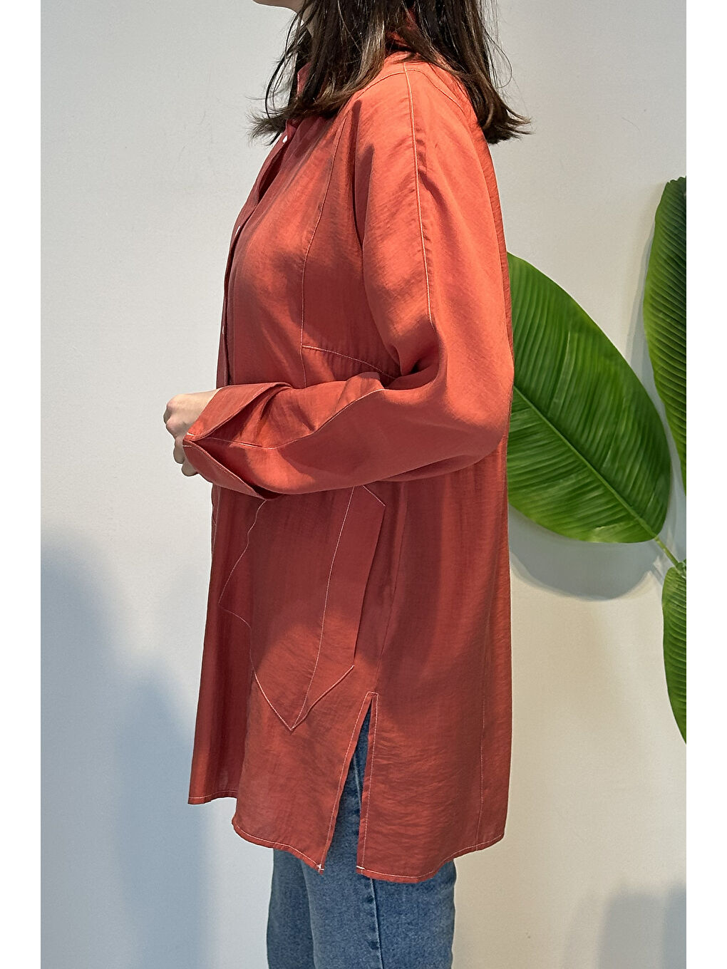 Kahverengi Kuşak Detaylı Basic Tunik 4468 Kiremit-3