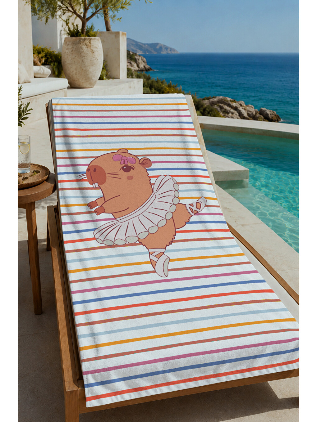 Milbay Grup Sarı Pastel Çizgili Sevimli Desenli 70x150 Cm Dijital Plaj Ve Banyo Havlusu-20072