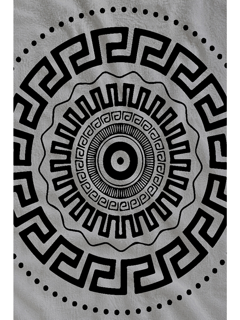 Bej Siyah Yunan Anahtarı Mandala Desenli 70x150 Cm Dijital Baskılı Plaj Ve Banyo Havlusu-1