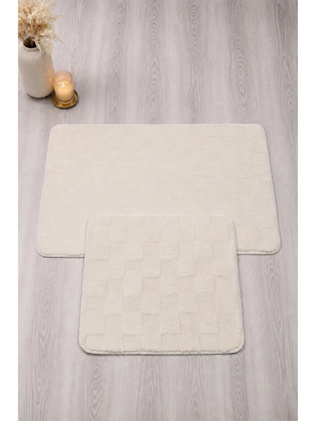 Ekru Simirna Kaymaz Taban 2li Banyo Paspası Krem