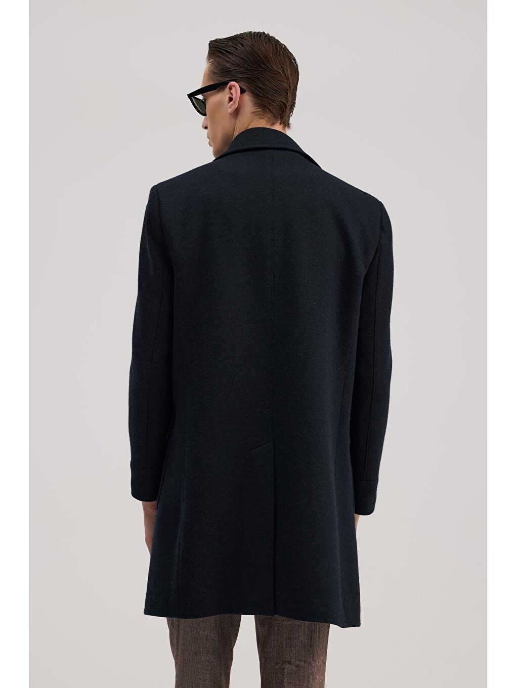 Lacivert Comfort Fit Kruvaze Yünlü Kaban-3