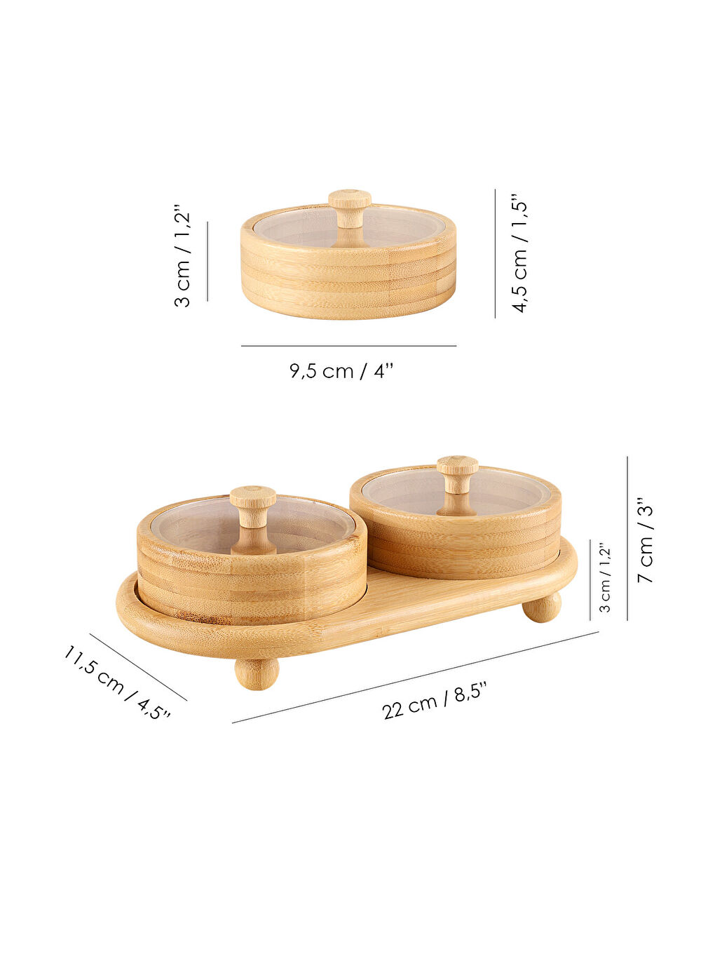Bej 2'li Standlı Bambu Çerezlik-5