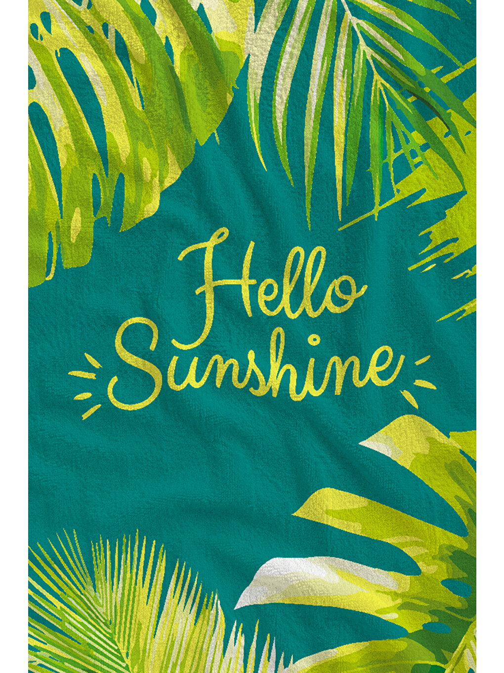 Yeşil Tropikal Hello Sunshine Yazılı 70x150 Cm Dijital Baskılı Plaj Ve Banyo Havlusu-1