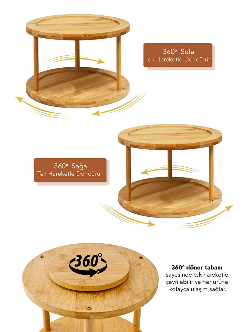 Bej 2 Katlı Dönebilen Bambu Servis Standı-1