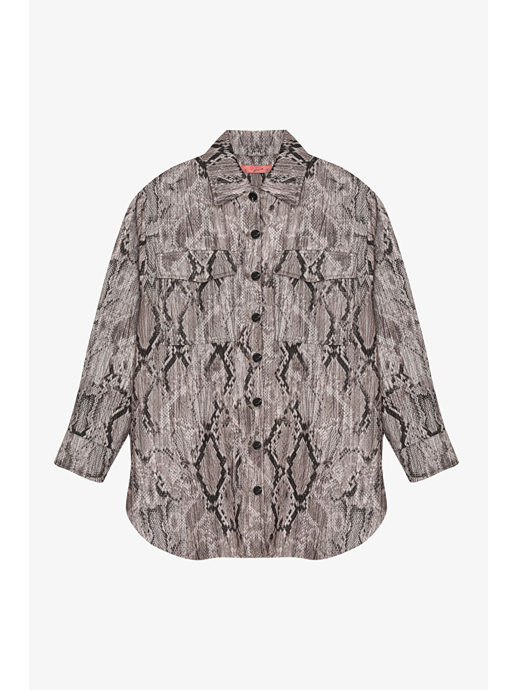 Yılan Desenli Oversize Gömlek Kahverengi