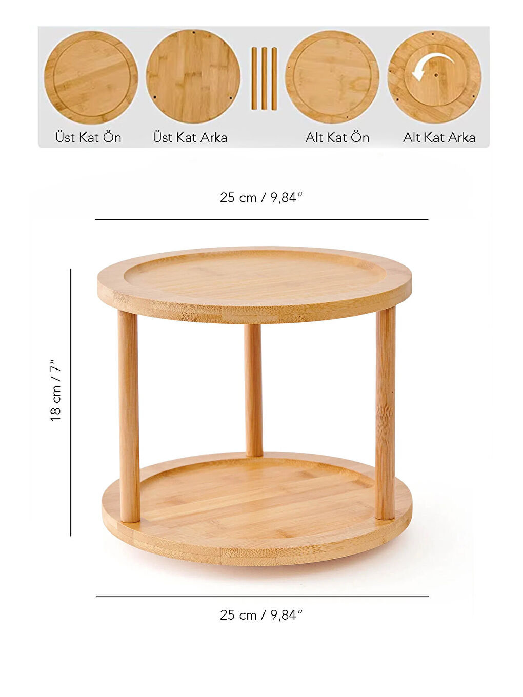 Bej 2 Katlı Dönebilen Bambu Servis Standı-5