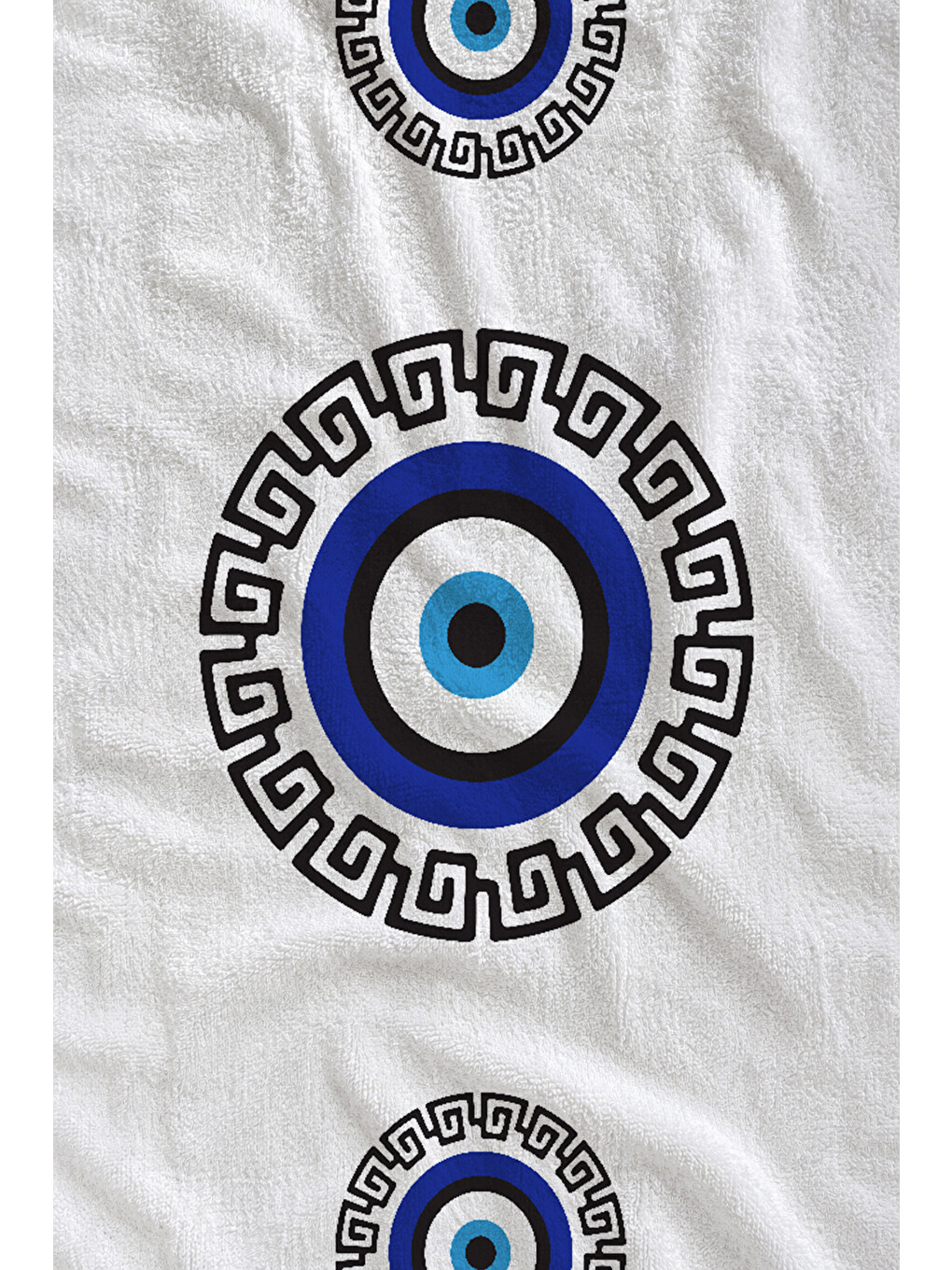 Beyaz Lacivert Nazar Boncuğu Desenli 70x150 Cm Dijital Baskılı Plaj Ve Banyo Havlusu-1