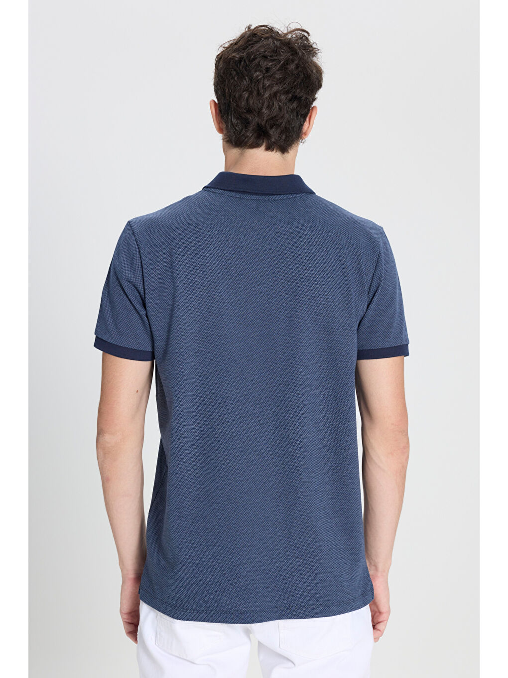 Erkek Lacivert Slim Fit Dar Kesim Polo Yaka Jakarlı Tişört-6