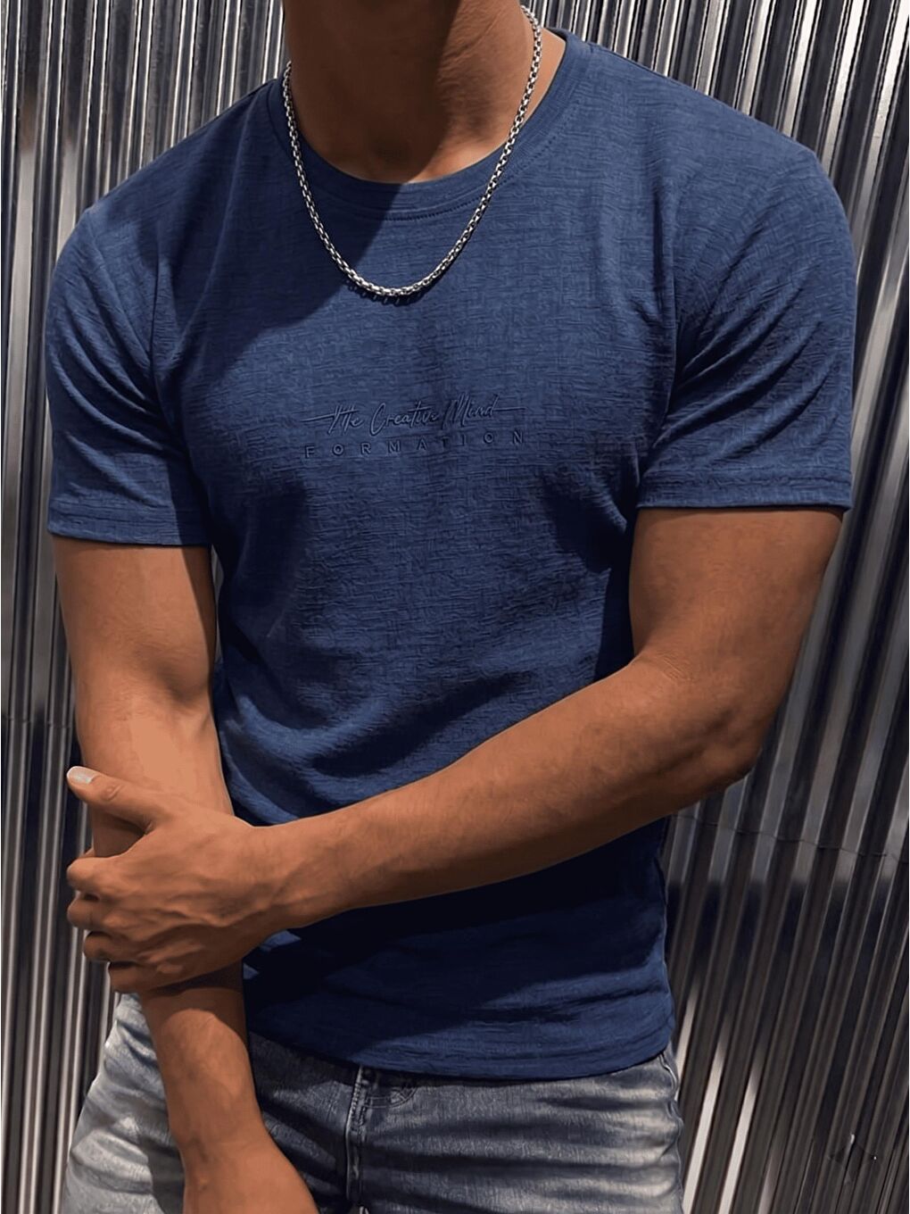 Mavi Formation Flok Baskılı Kabuk Desen Slim Fit Erkek Elastanlı Tişört-1