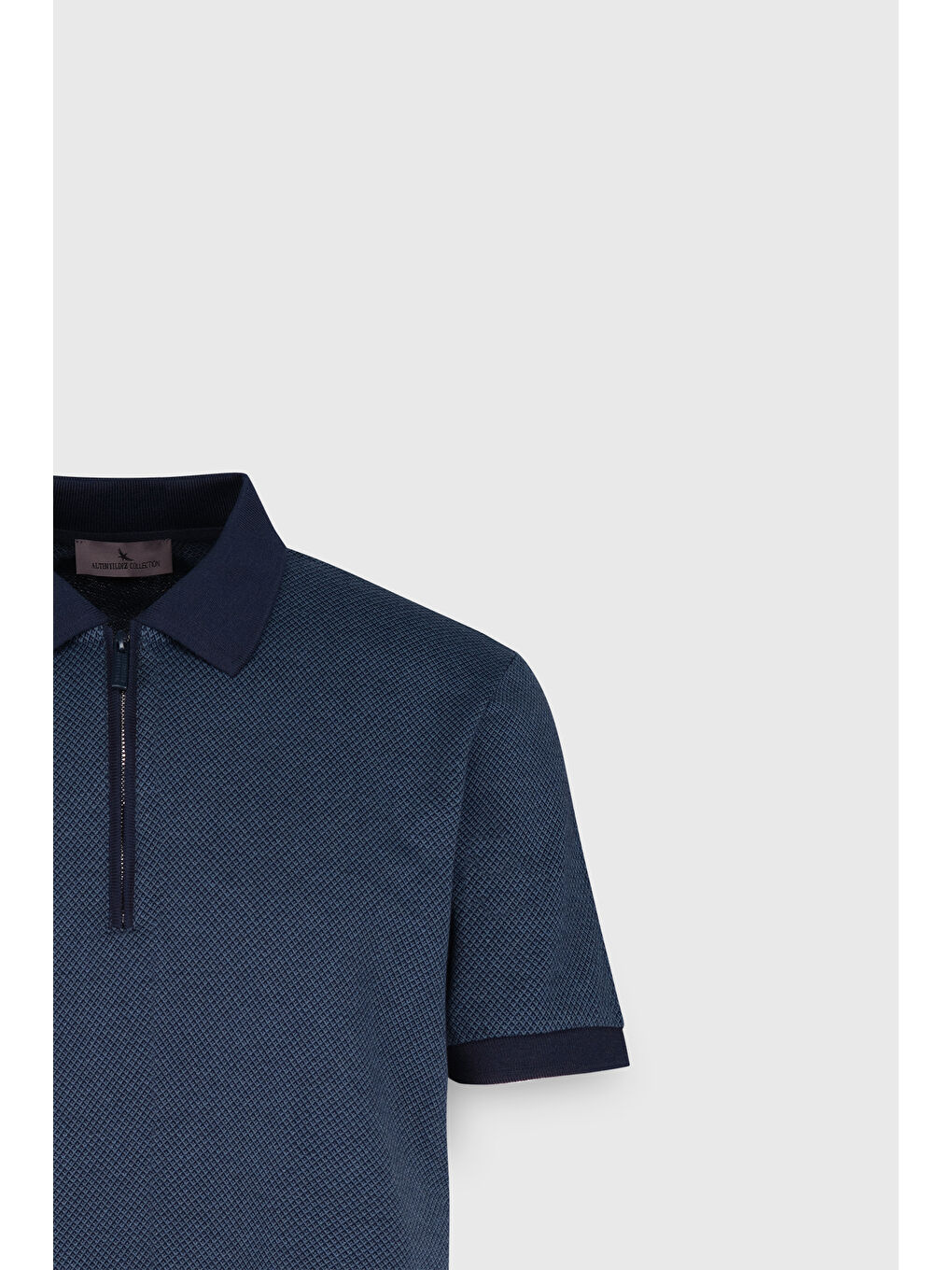Erkek Lacivert Slim Fit Dar Kesim Polo Yaka Jakarlı Tişört-8