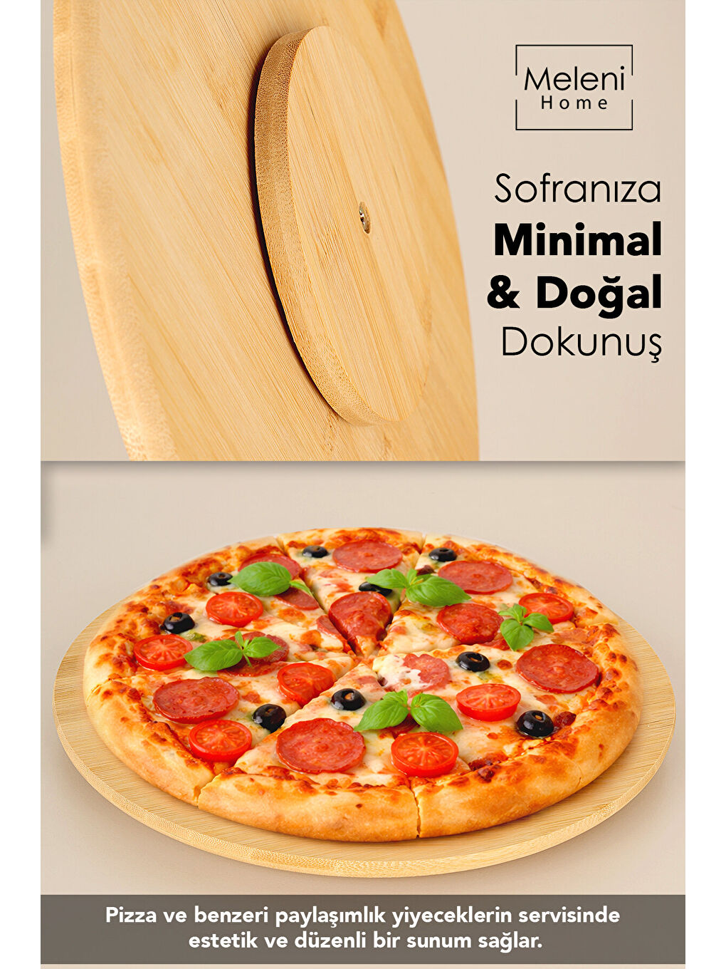 Bej 360 Derece Döner Bambu Sunumluk-1