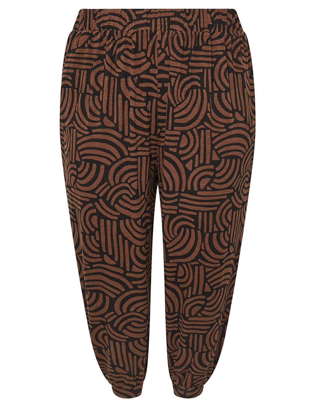 Kahverengi Büyük Beden Beli ve Paçası Lastikli Cepli Soyut Desenli Pantolon 145293-5