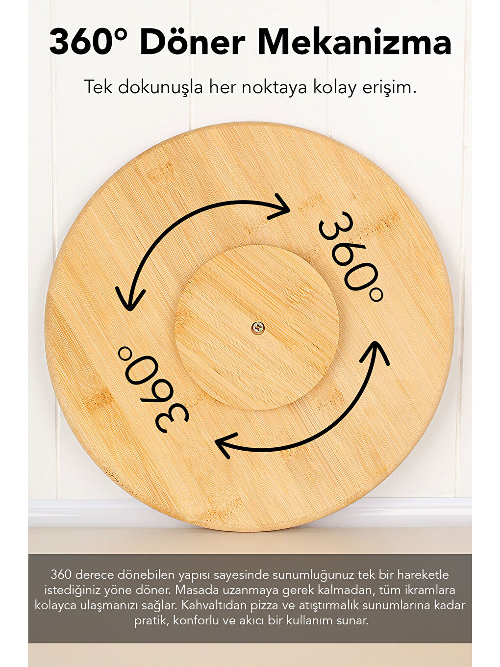 Bej 360 Derece Döner Bambu Sunumluk-2