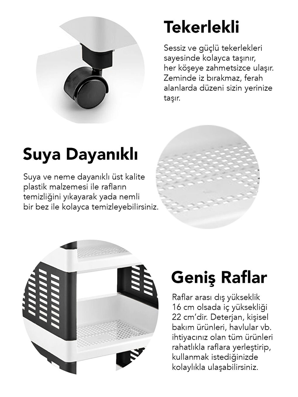 Siyah 4 Katlı Tekerlekli Banyo Rafı-1