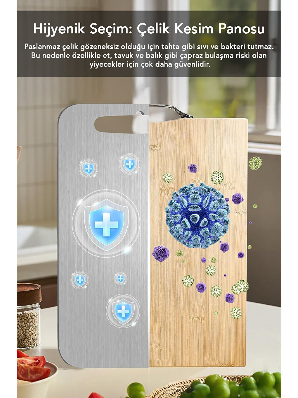 Gri 1 Adet Paslanmaz Çelik Kesme Tahtası-1