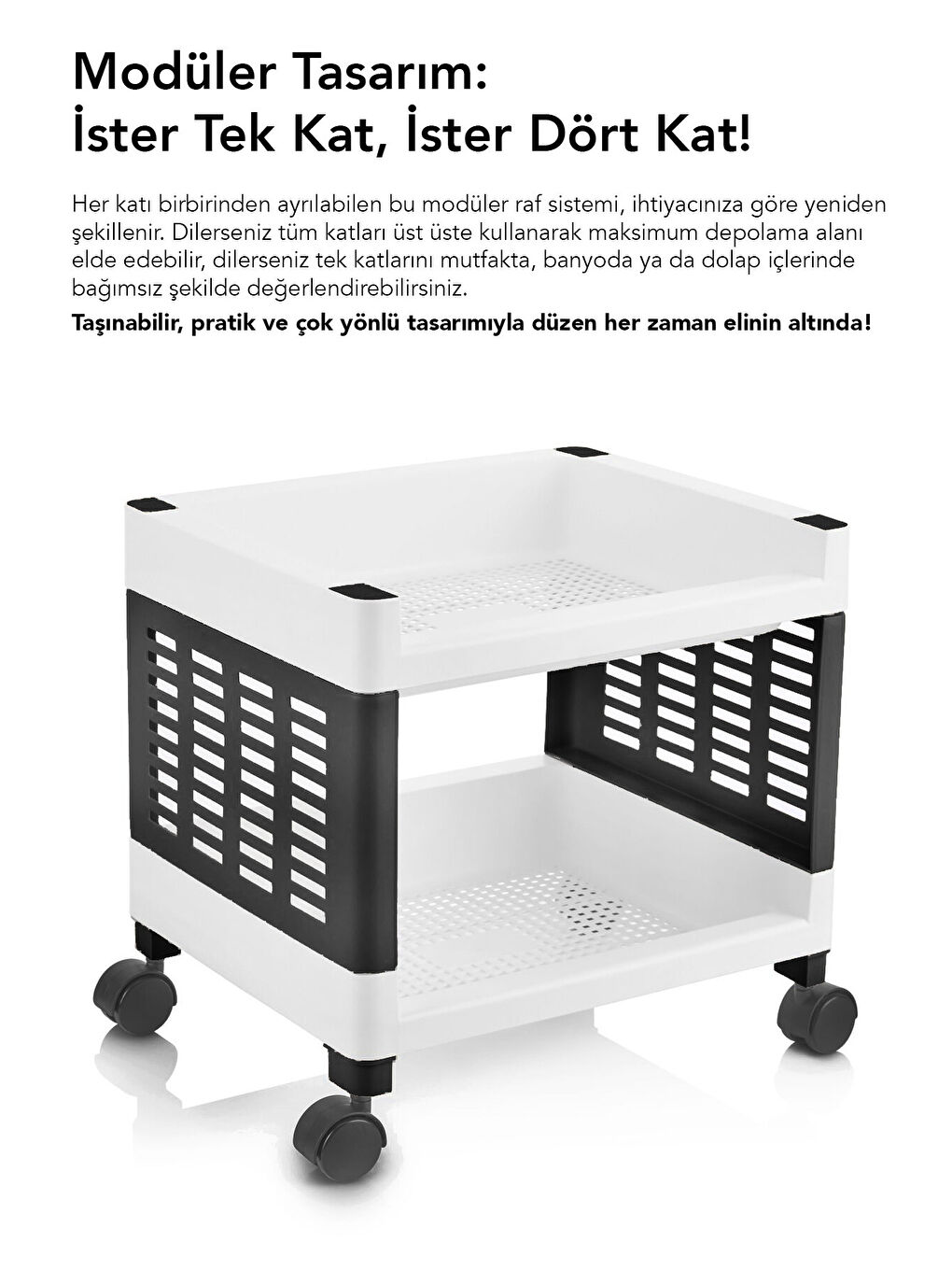 Siyah 4 Katlı Tekerlekli Banyo Rafı-4