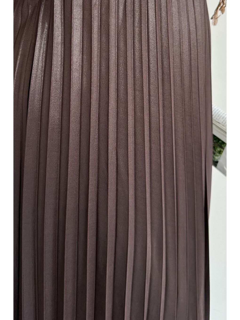 Kahverengi Bel Lastikli Pileli Tesettür Etek-6