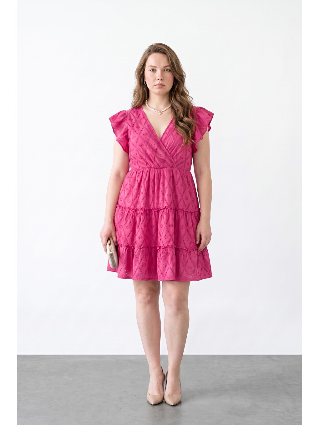 Pembe Astarlı Büyük Beden Mini Elbise-3