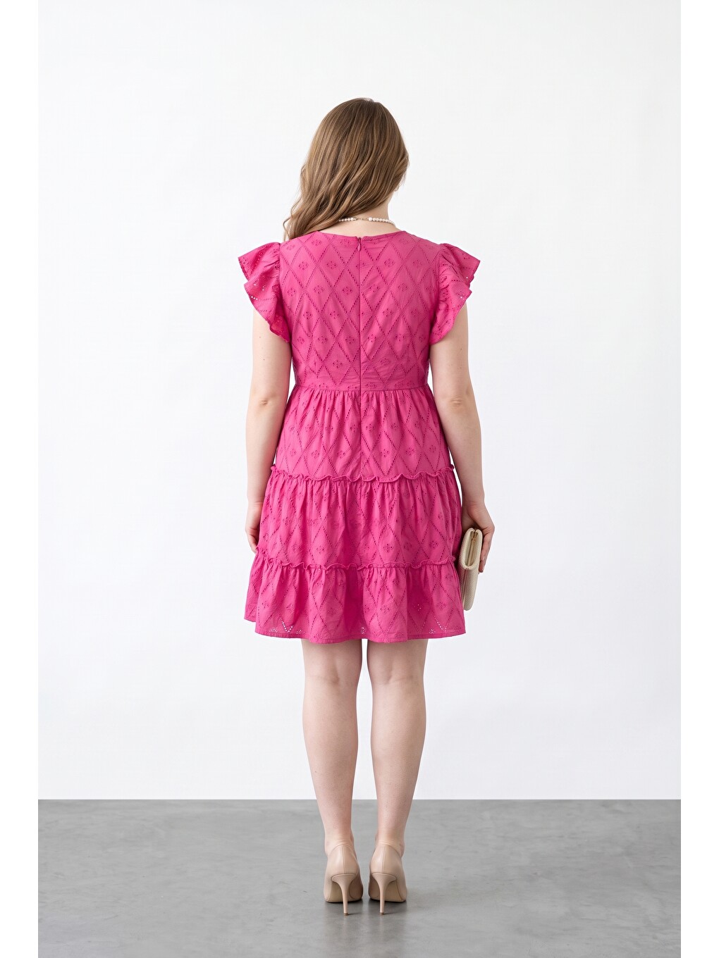 Pembe Astarlı Büyük Beden Mini Elbise-5