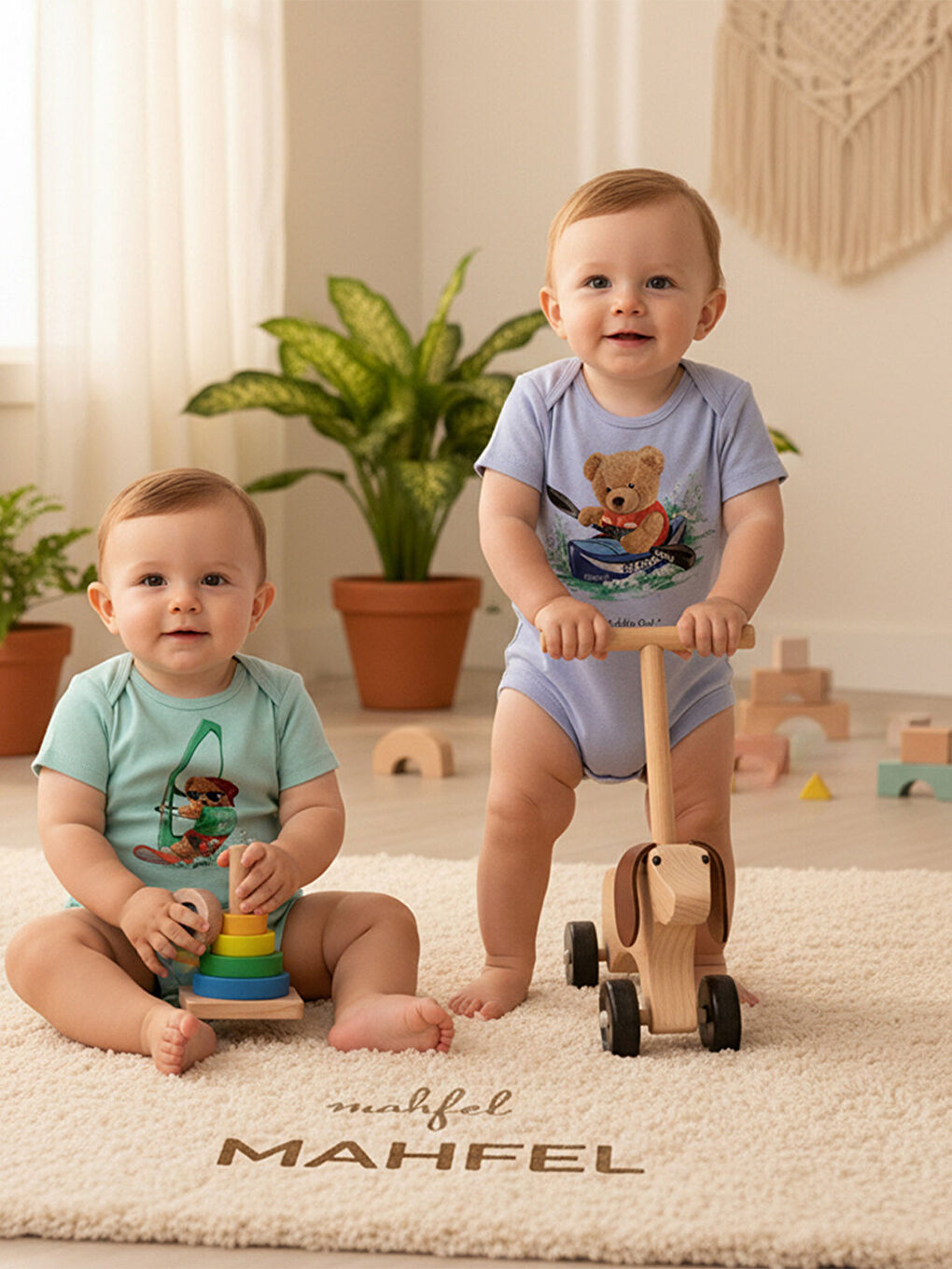 Kahverengi %100 Pamuklu 2'li Kısa Kollu Çıtçıtlı Bebek Body Zıbın 33-34-1