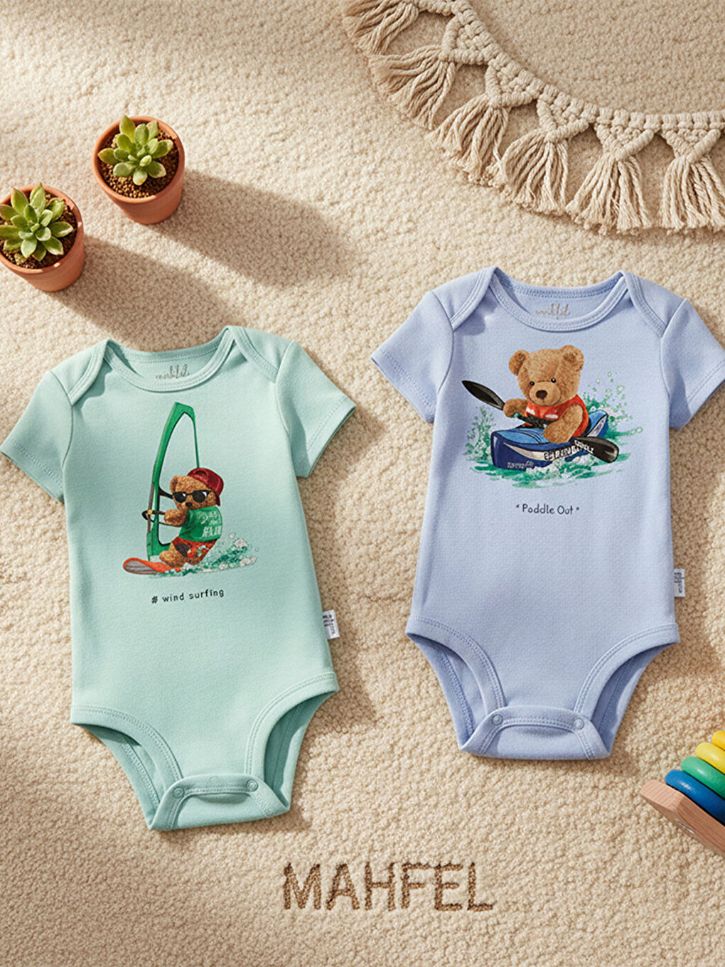 Kahverengi %100 Pamuklu 2'li Kısa Kollu Çıtçıtlı Bebek Body Zıbın 33-34-2