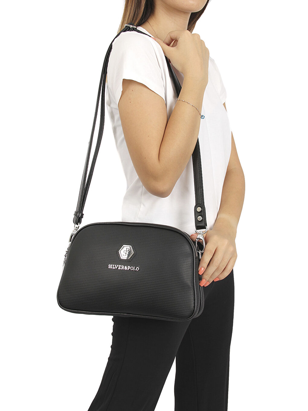 Siyah Kadın Omuz Çantası 745-11266 SILVER POLO M86 SİYAH-MAT SİYAH