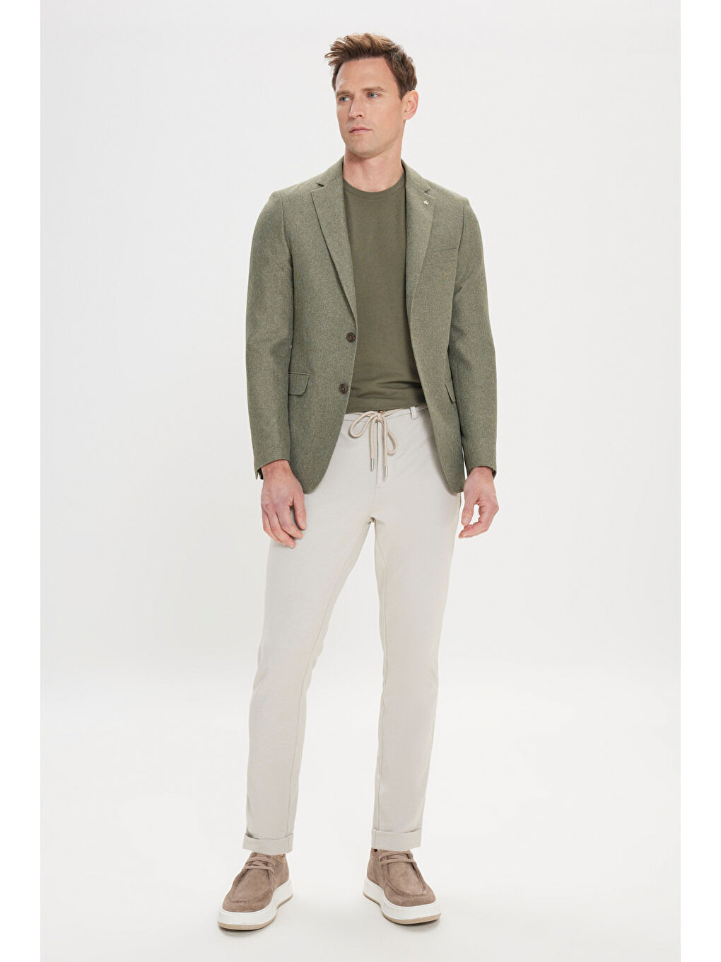 Erkek Yeşil Slim Fit Dar Kesim Mono Yaka Desenli Ceket-1